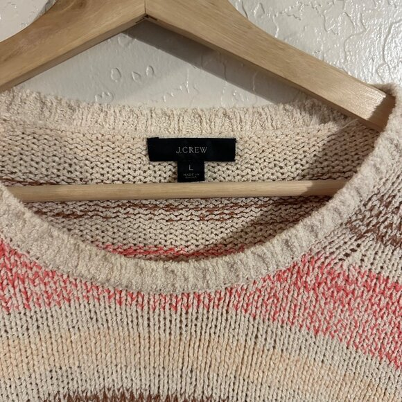 J. Crew 100% Cotton Cream & Pink Striped Crewneck Boucle Sweater - Picture 6 of 8